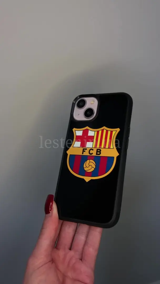 Відео чохла для iPhone, Samsung, Xiaomi, Huawei, Oppo, Realme Barcelona FC Лого Чорний ФОн